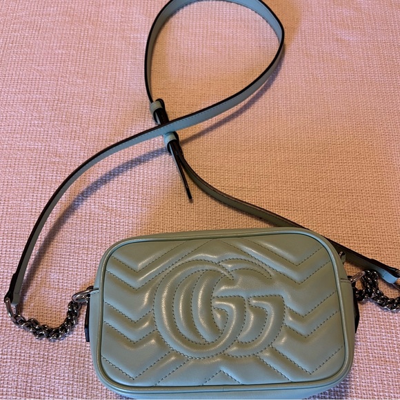 GUCCI Marmont small leather camera bag pastel sea foam green - Picture 3 of 13